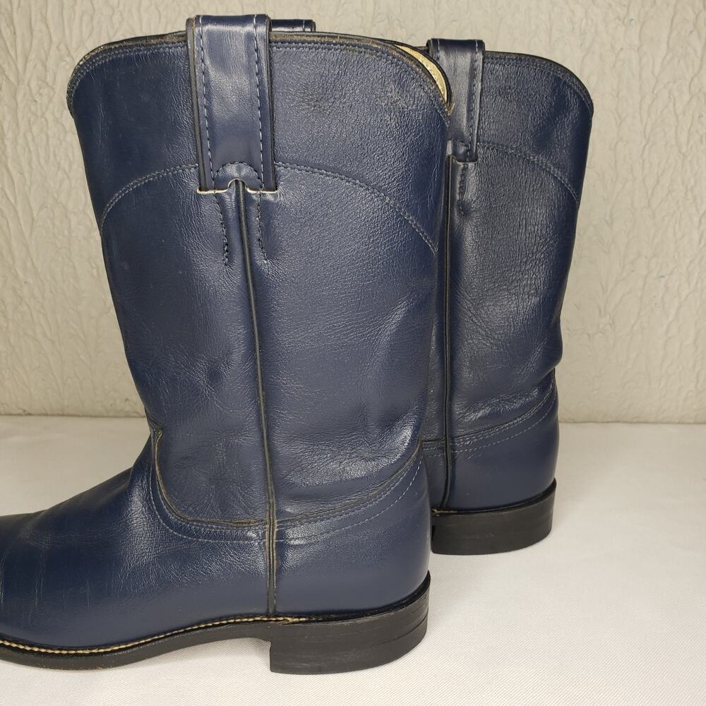 JUSTIN Blue Leather Roper Cowboy Boots Womens Size 6.5 B Vintage L3744 Made USA - Picture 8 of 14